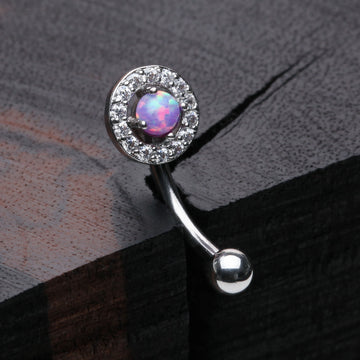 Detail View 1 of Brilliant Sparkle Gems Fire Opal Prong Set Curved Barbell-Purple Opal